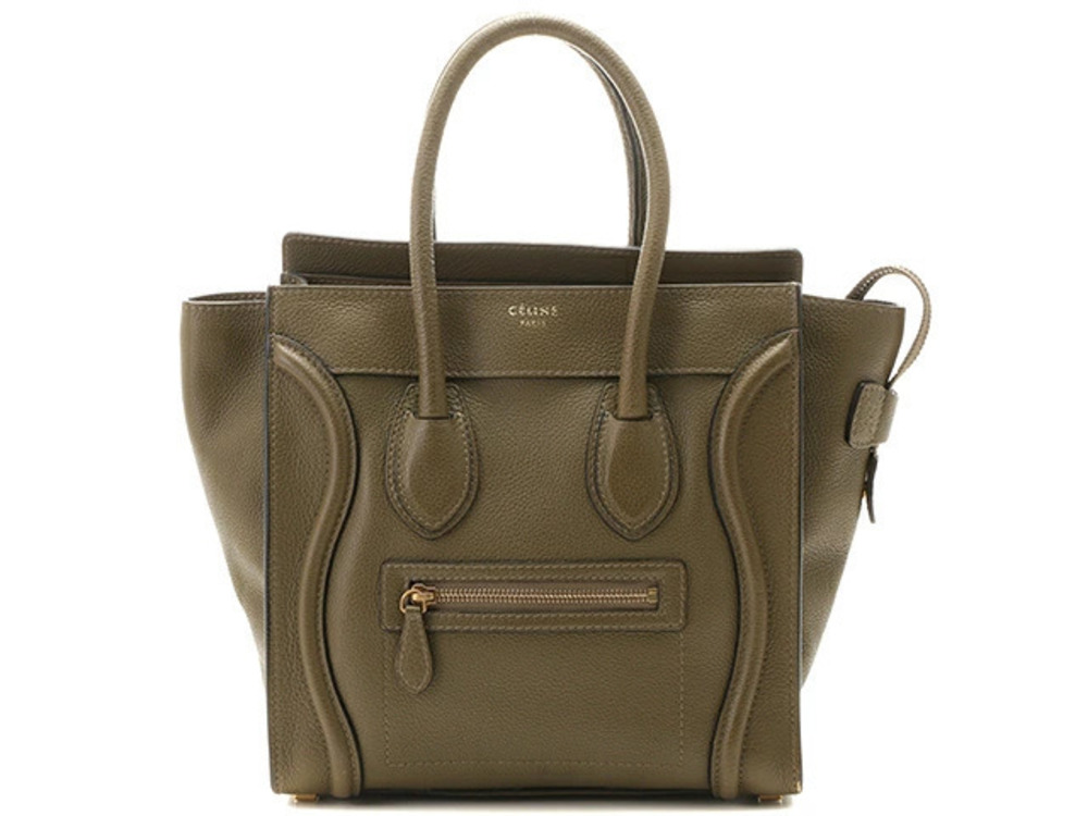 Celine Luggage Tote Shopper Tote Bag Leather Khaki Green